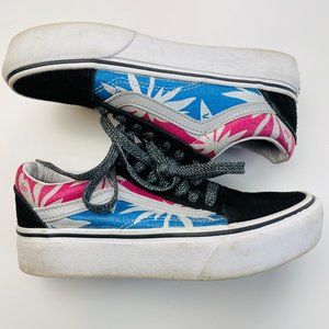 VANS Old Skool Platform Metallic Pink/Blue Black Sneakers Size 5.5